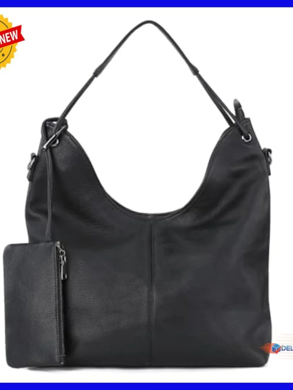 Genuine Leather Hobo Bag with Wallet, Adjustable Strap, Multiple Pockets